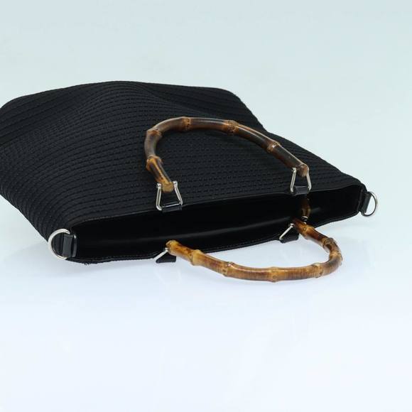 GUCCI Bamboo Hand Bag Canvas 2way Black Gold 000 1998 0540 Auth ep5246 - Picture 6 of 16